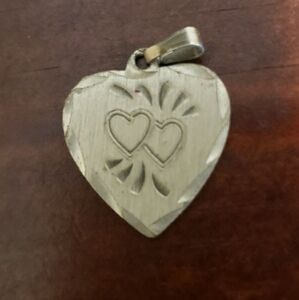 Vintage Genuine Pewter Engraved Heart  Pendant